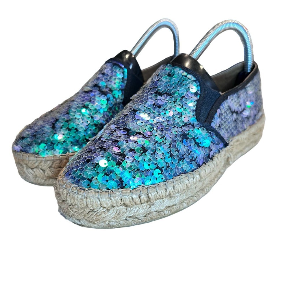 Kurt Geiger Milo Sequin Flatform Espadrilles in Blue/Turquoise/Lavender Size 38 - Picture 6 of 9